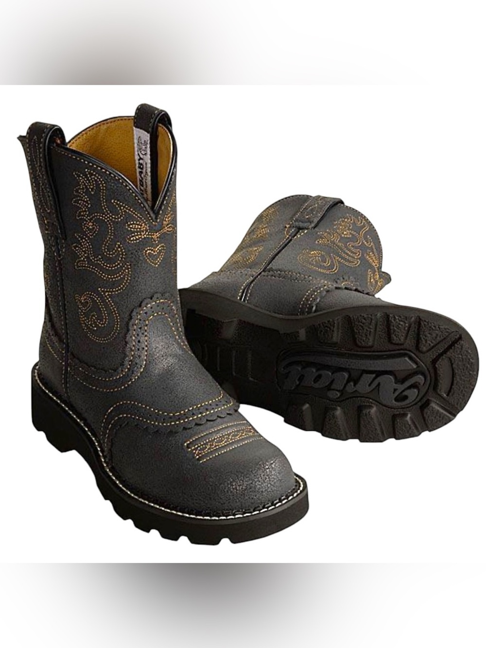 Ariat Fatbaby Boots Rare! Slate Crinkle- Western Tan Stitching Round Toe Sz 6.5B - Picture 4 of 16